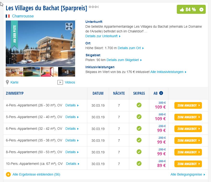 , ab 89 € – Skiurlaub in Frankreich  : 7 Tage Chamrousse im 3,5 * Les Villages du Bachat inkl. Skipass & Schneegarantie & Gratis Leihmaterial