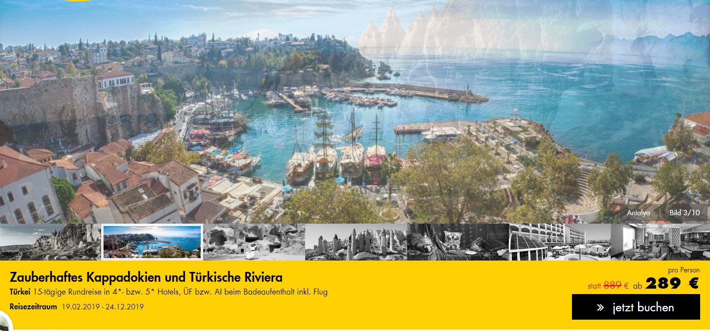 Zauberhaftes Kappadokien, ab 289 € – 15 Tage Rundreise Zauberhaftes Kappadokien und Türkische Riviera in 4*/5* Hotels, Verpflegung & Flug