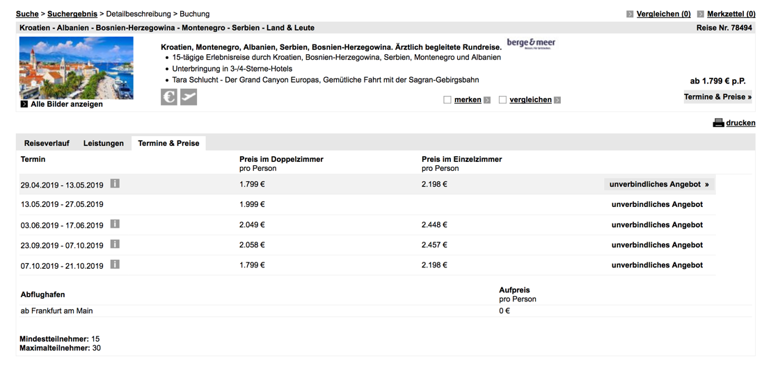 Bosnien-Herzegowina, ab 1799 € &#8211; 15-tägige ärztlich begleitete Erlebnisrundreise durch Kroatien, Bosnien-Herzegowina, Serbien, Montenegro und Albanien