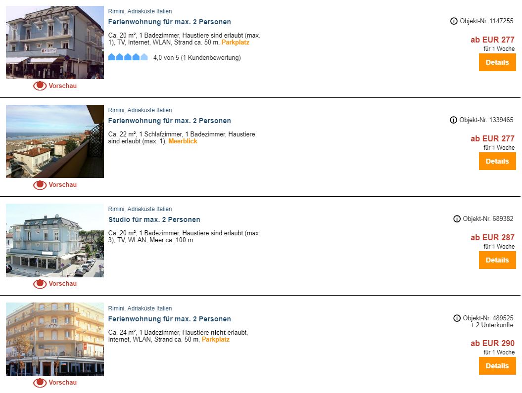 Ferienwohnungen in Rimini, ab 71 € / Woche – Ferienhäuser & Ferienwohnungen in Rimini / italienische Adriaküste online buchen