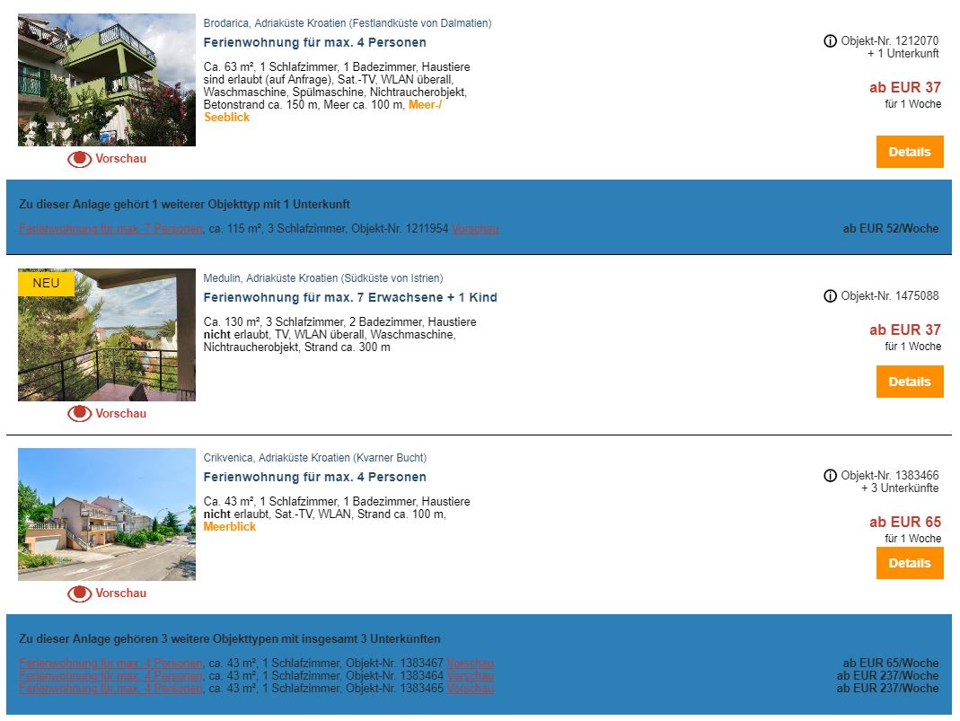 Ferienwohnungen in Kroatien, ab 4,60 € / Woche – über 78.000 Ferienhäuser & Ferienwohnungen in Kroatien online buchen