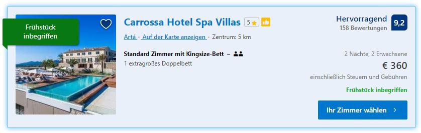 Carrossa Hotel Spa Villas, ab 180 € &#8211; 2,3,4 oder 7 Tage Artá / Mallorca im 5* Carrossa Hotel Spa Villas ( Neueröffnung 2018 ) inkl. Frühstück