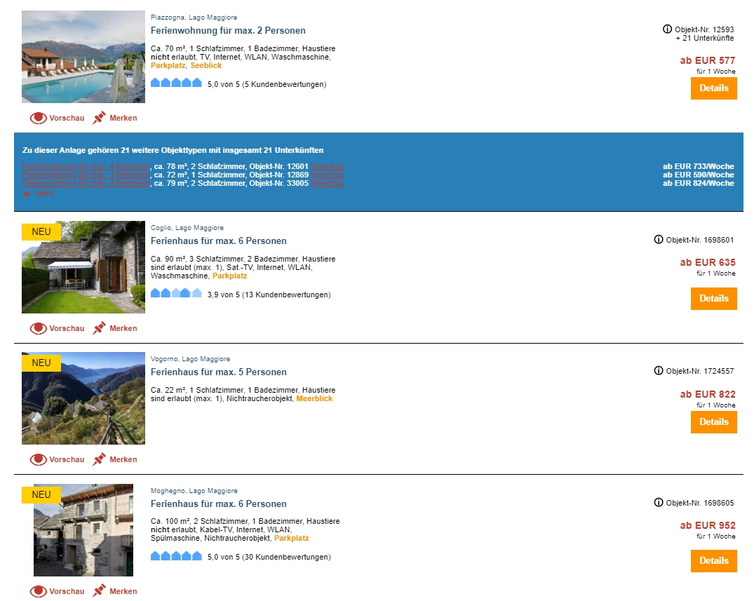 Ferienwohnungen am Lago Maggiore, ab 85 € / Woche – Ferienhäuser & Ferienwohnungen am Lago Maggiore / Schweiz online buchen
